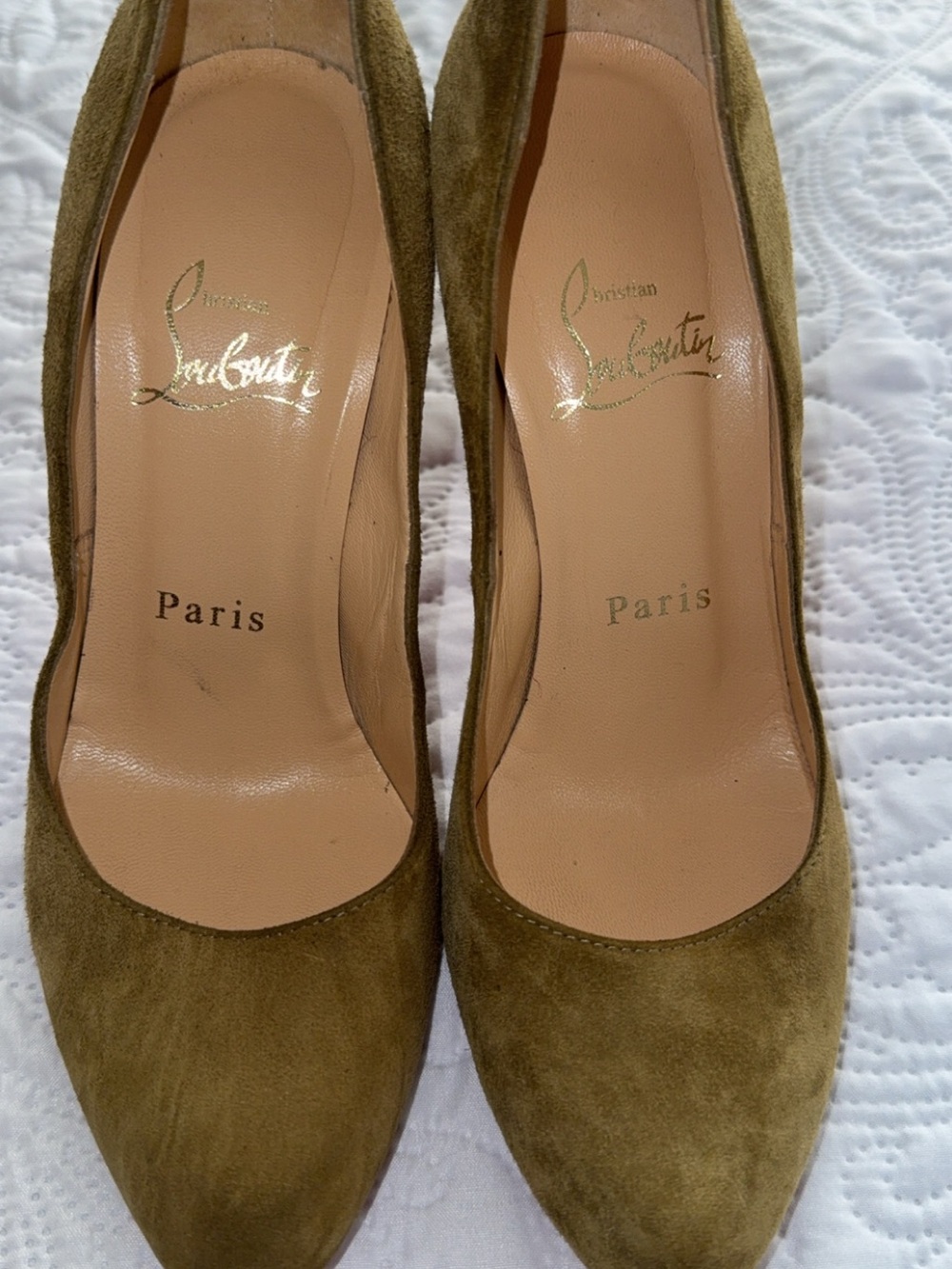 Christian Louboutin Olive Green Suede Pointed Pumps